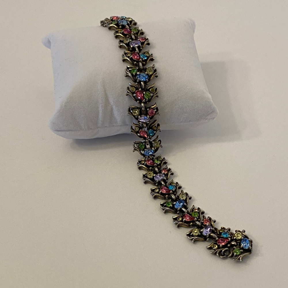 Vintage HollyCraft Bracelet 1950 Pastel Rhinestones Pink Blue Green Glamorous